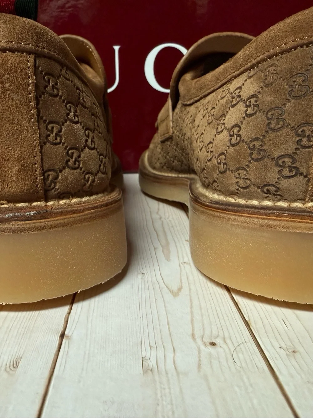 Gucci Luxury Suede Microguccissima Loafers Nocciola Brown Sz 8.5G / 9US